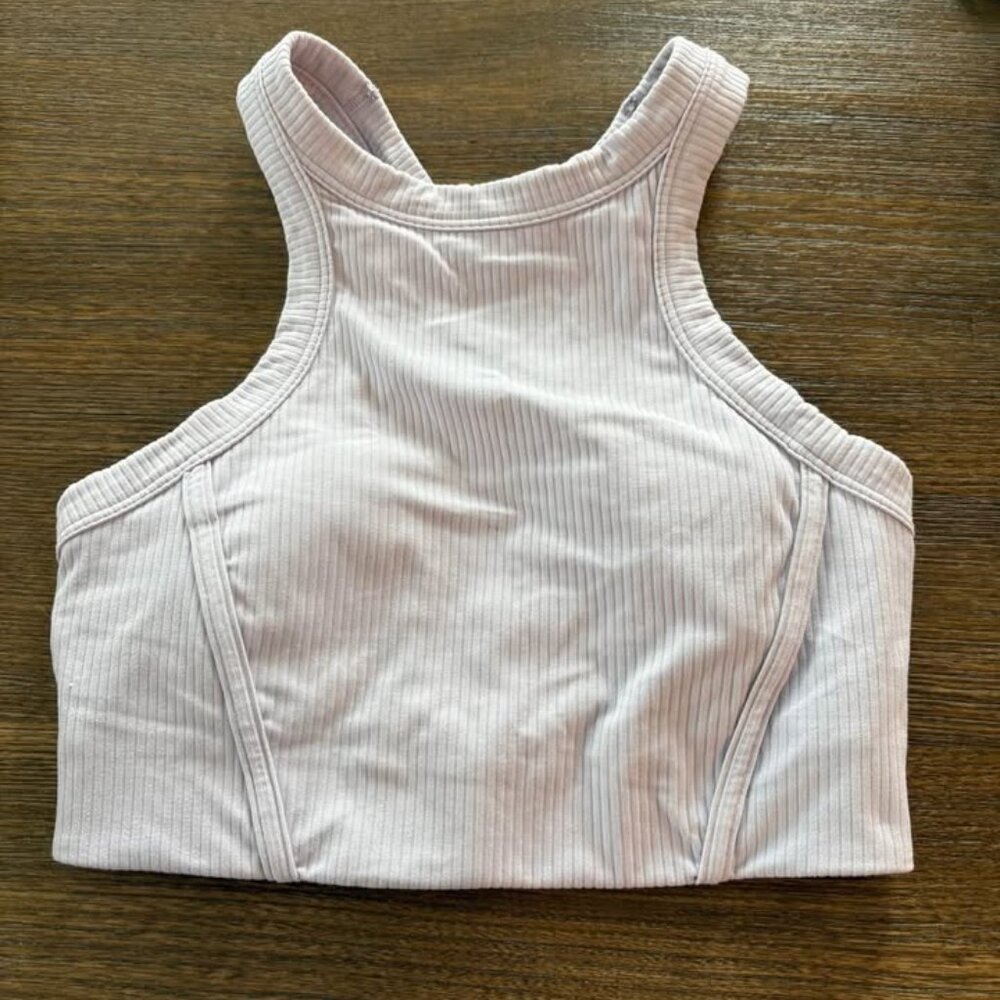Lululemon Ribbed Nulu High-Neck Yoga Bra Faint Lavender - size 4